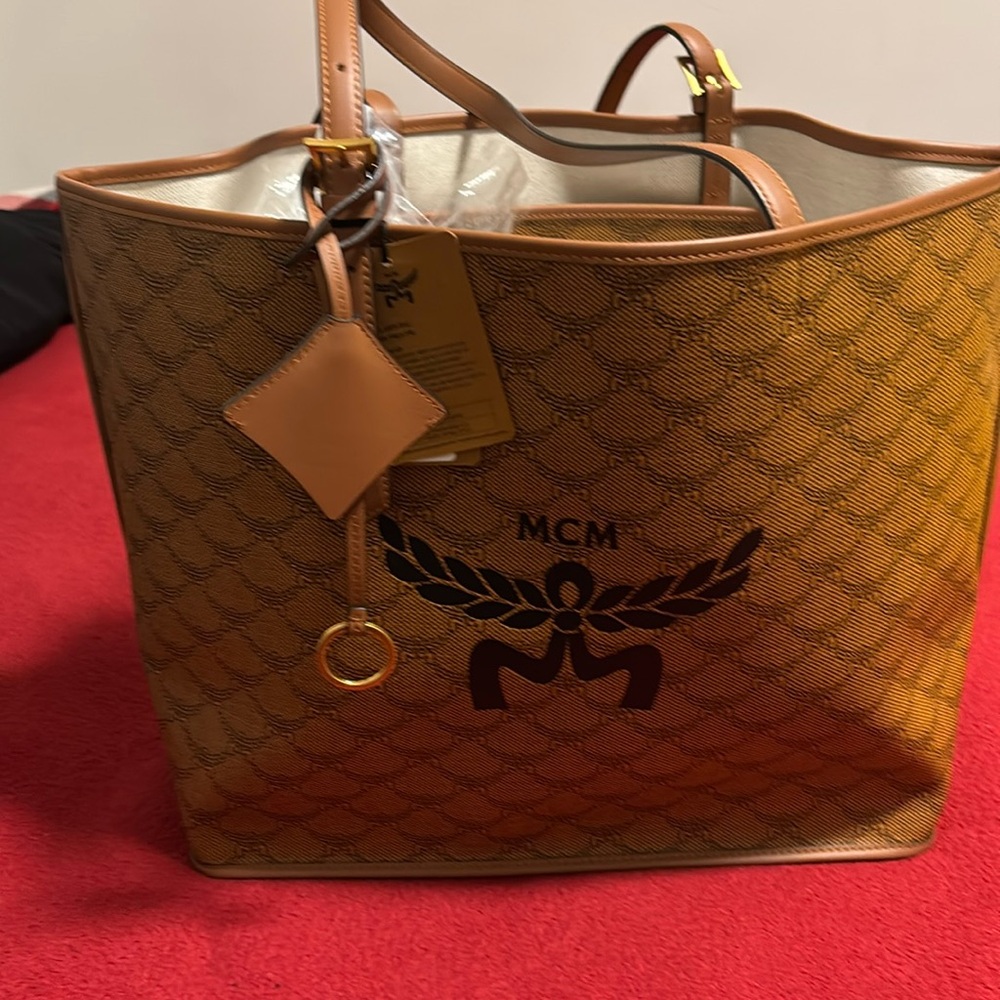 MCM Tan Monogram Tote Bag